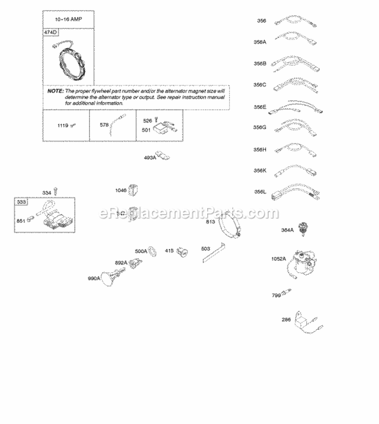 Alternator Ignition Diagram and Parts List for 20S157-0110-F1  Briggs and Stratton Engine